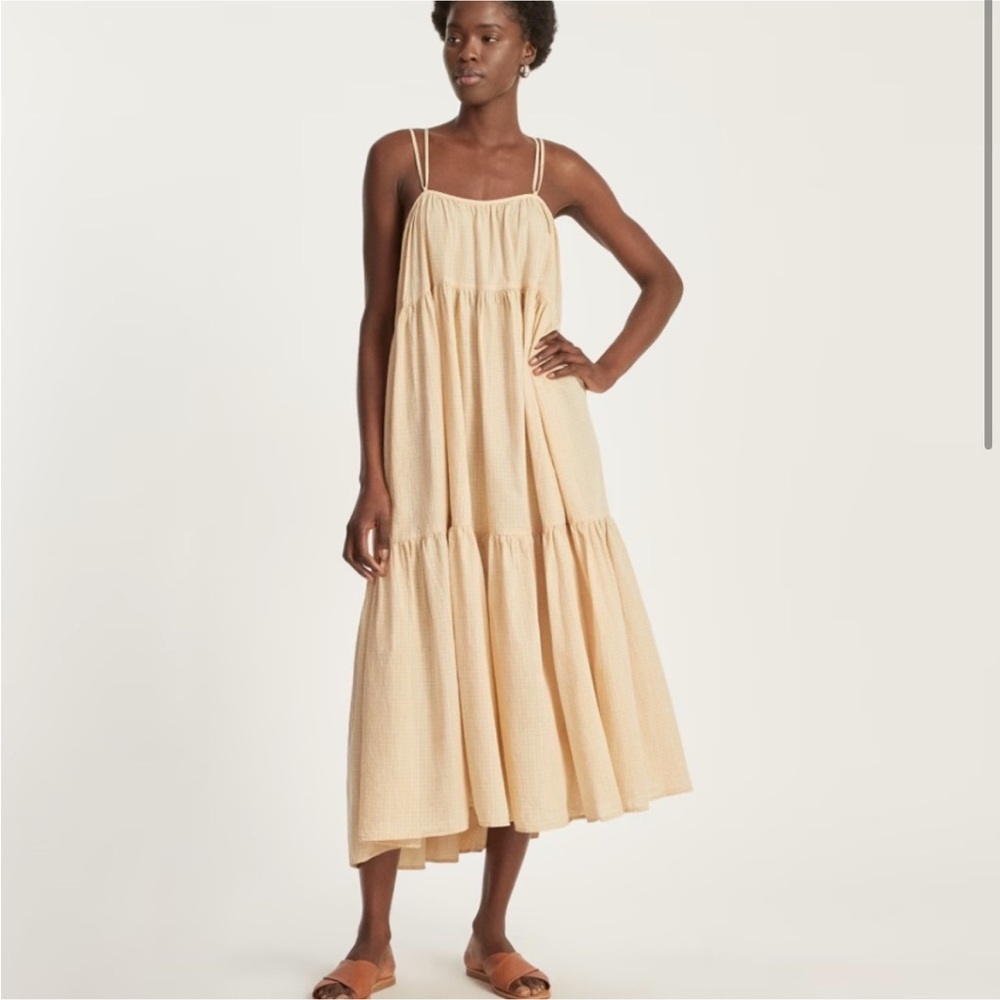 Everlane Billow Tiered Maxi Dress Orange Plaid XXS